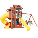 Complex de Joaca din cedru CANYON RIDGE KidKraft - Centru cu 2 tobogane si 2 nivele - Cedar Summit Play Centre